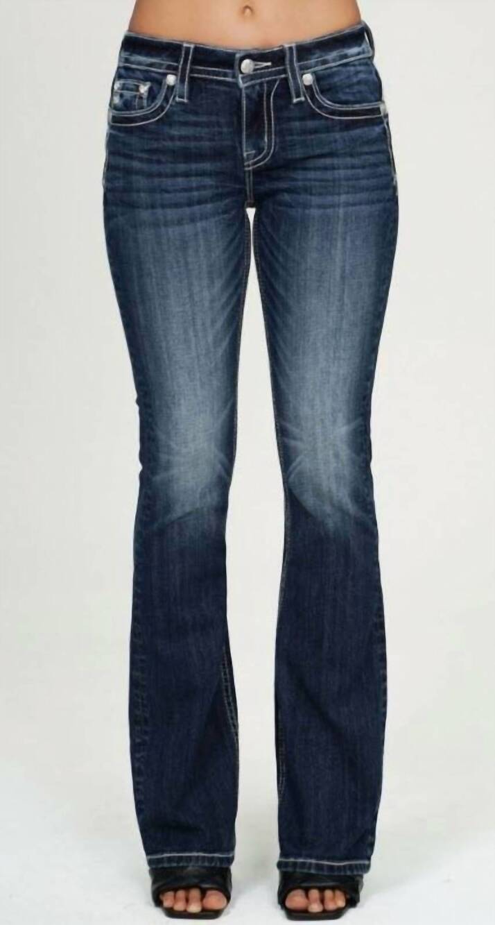 NEW MISS ME fleur heaven's edge mid-rise boot cut jeans in vintage vlue